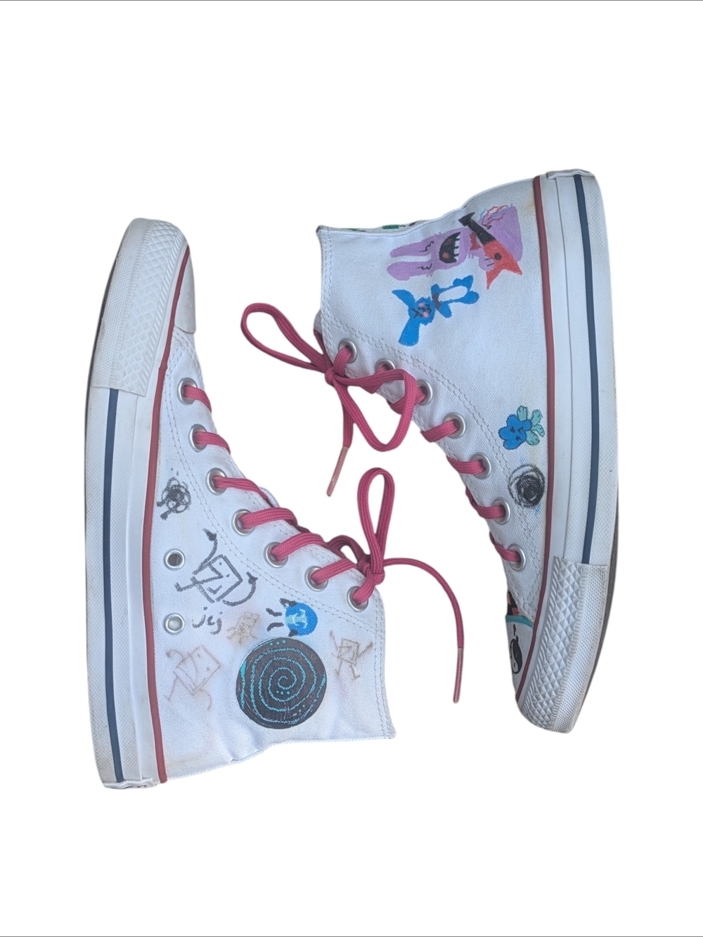 Converse All Star Women's 5.5 High-Top Sneakers White w/ Pink Laces Hand Painted - Picture 2 of 10